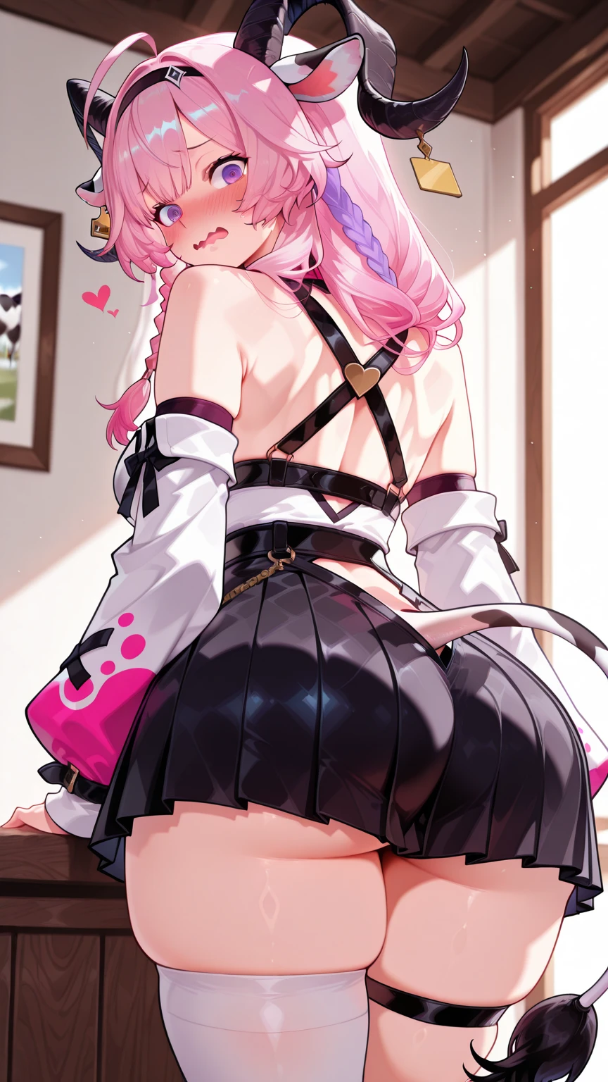 女性は紺のメイド服を着てskirtを街を走っている, alone, skirt, panties, underwear, (shiny dark pink satin panties:1.3)、横紐レースpanties that cover the butt、Liar, Thighhighs,skirt lift , think back, realistic,Looking up angle from the back