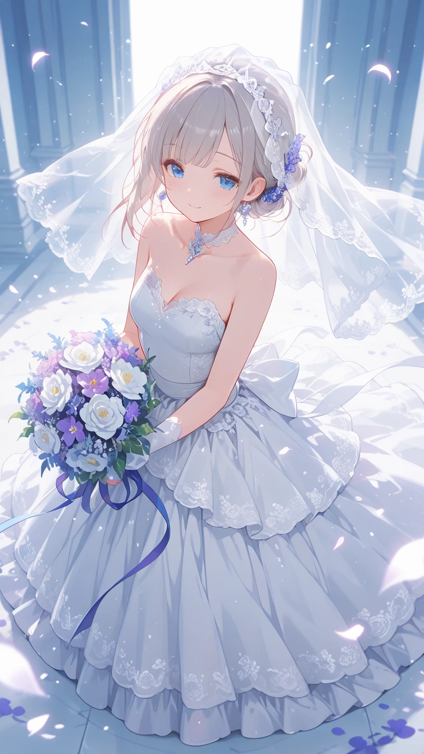 Waist-length hair tied in a high ponytail、Beauty、 wedding dress