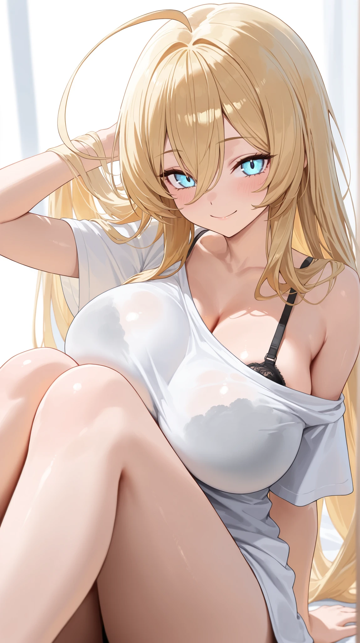 Very detailed、Highest quality、Best image quality、masterpiece、8K、Sparkling blue eyes、Anime Face、A kind smile、(Open your mouth)、(Blonde long hair)、(SFW Giant:1.5)、(Big Tits:1.7)、ckundies、Cowboy Shot、(Thong)、(highleg:1.8)、(SlightMuscle:1.5、Bulky、Bodybuilder、HyperMuscle)、(necklace)、(topless:1.8)、(NSFW)、 (panties:1.5)
