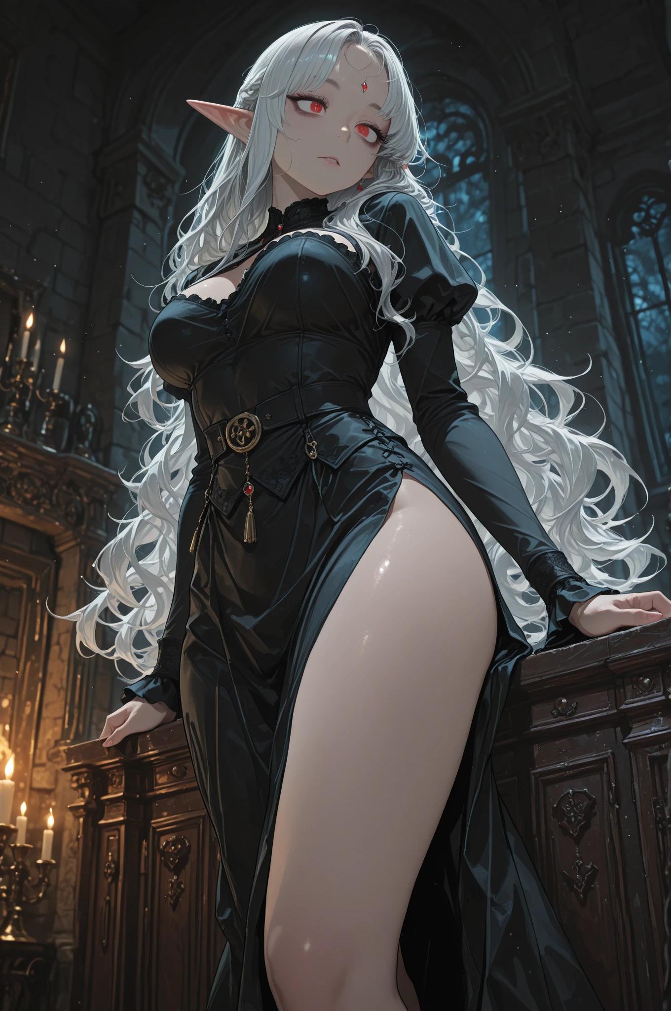 woman in elegant dress, pose with an air of decisive action, becomes the subject of a chilling work of art, manga inspired.. Her perfect eyes are visible in the frame., fizzy, with complex texture, which invites exploration. The influence of Goblin Academy is palpable in this work.., where sharp black and white contrasts brilliantly highlight every detail, which you don't pay attention to.. Studio Ghibli's signature storytelling essence is imbued, how the lady's enchanting gaze attracts the viewer - the perfect combination of beauty, danger, and secret. (Best quality, A high resolution:1.2), 1 woman,