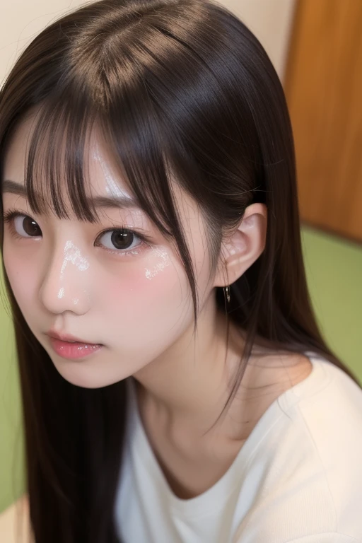 Highest quality、masterpiece、8k、Very detailed、Realistic、One girl、Eyes closed、(Mouth wide open with tongue sticking out)、(I'm climaxing)、Black Hair、Short Hair、Small face、Slender、(Saggy big breasts:1.2)、Thin and beautiful legs、narrow and constricted waist,、Completely naked、(Sucking a dick:1.5)、Drooling、Erect nipples