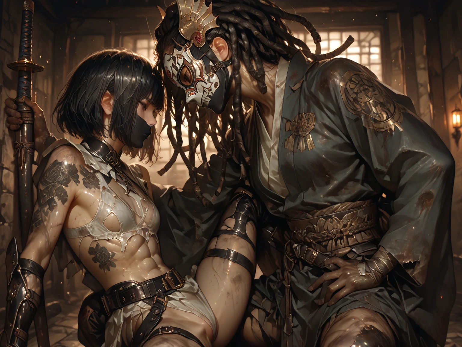 a naked tied up teenager girl with black pigtails tied to a couch getting raped by her male psychiatrist, rape, sex, forced, sexual intercourse, male in in picture, male on top of female, male on top of girl, bondage, bdsm