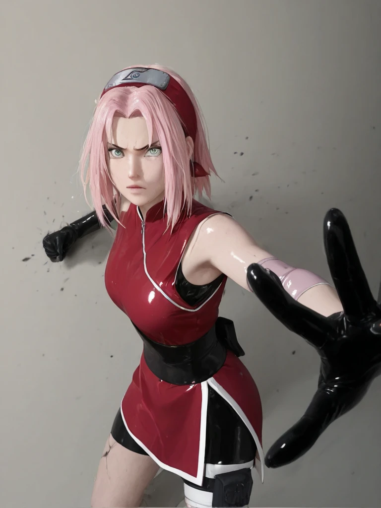 a close up of a person in a red shirt and black gloves, sakura haruno, haruno sakura, sakura haruno in slug sage mode, female protagonist 👀 :8, cushart kenz,  style character, from naruto, inspired by Leiko Ikemura, by Shingei, in  style, high quality fanart, anya from spy x family