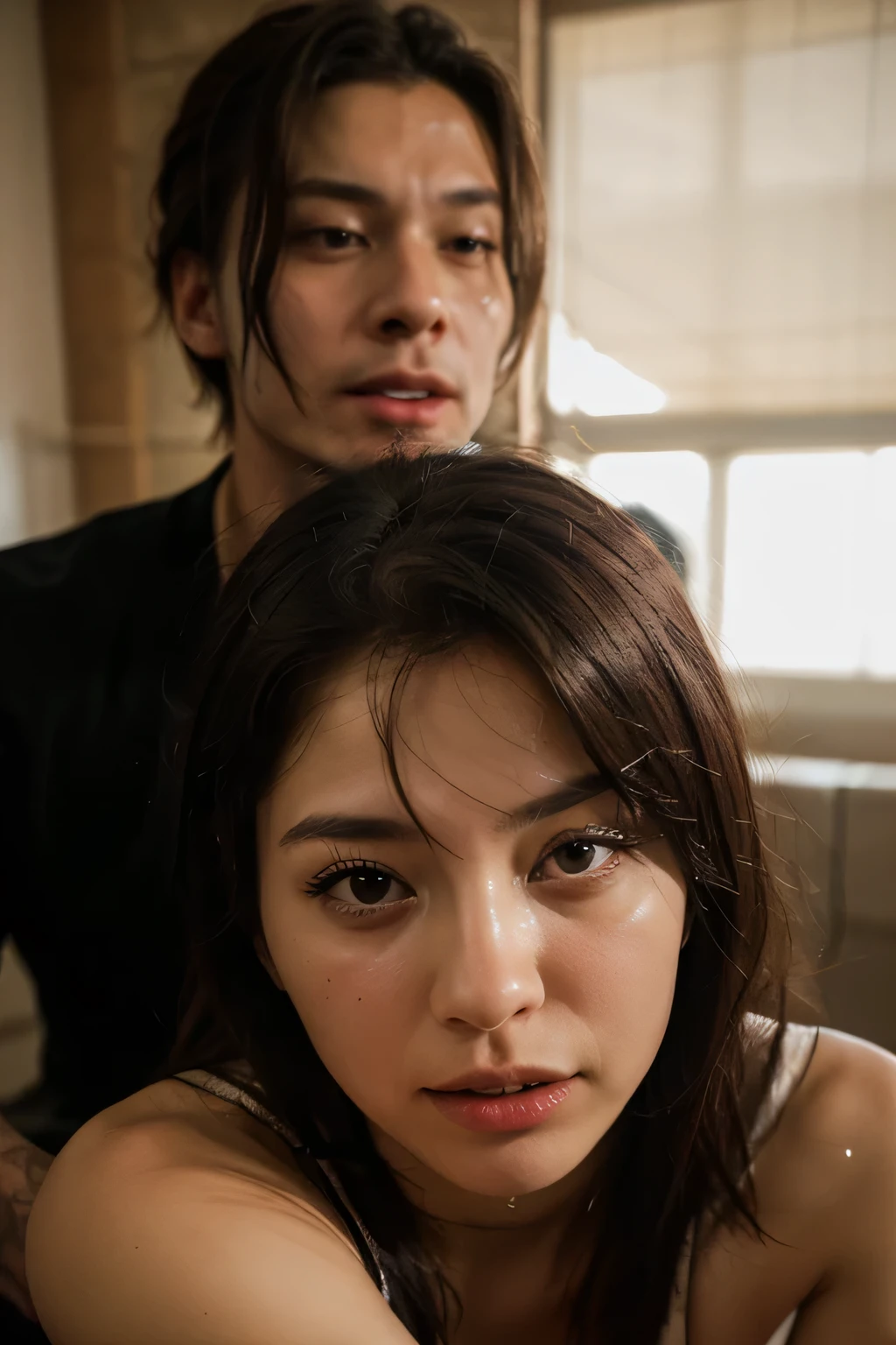 a romantic intimate couple, beautiful detailed eyes, beautiful detailed lips, longeyelashes, sensual, passionate, tender embrace, alluring, chiaroscuro lighting, cinematic, warm tones, dreamlike, ethereal, romantic, elegant, intricate details, masterpiece, (best quality,4k,8k,highres,masterpiece:1.2),ultra-detailed,(realistic,photorealistic,photo-realistic:1.37)