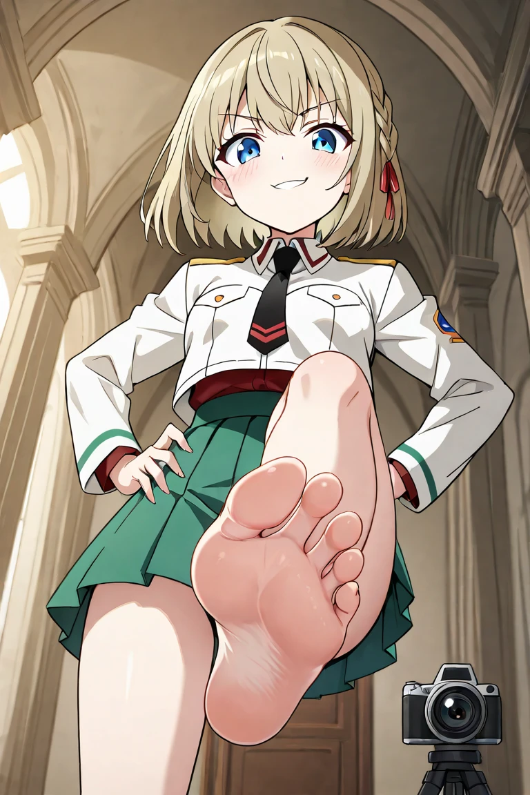 score_9, score_8_up, score_7_up, score_6_up, source_anime, 1girl, 1boy, large green eyes, loli, pointed ears, white hair with Dendro-green tips, fair skin, lying, looking at viewer, (cameltoe:0.8), barefoot, feet, foot focus, footjob, precum, smug, spread legs, white panties, hellsing