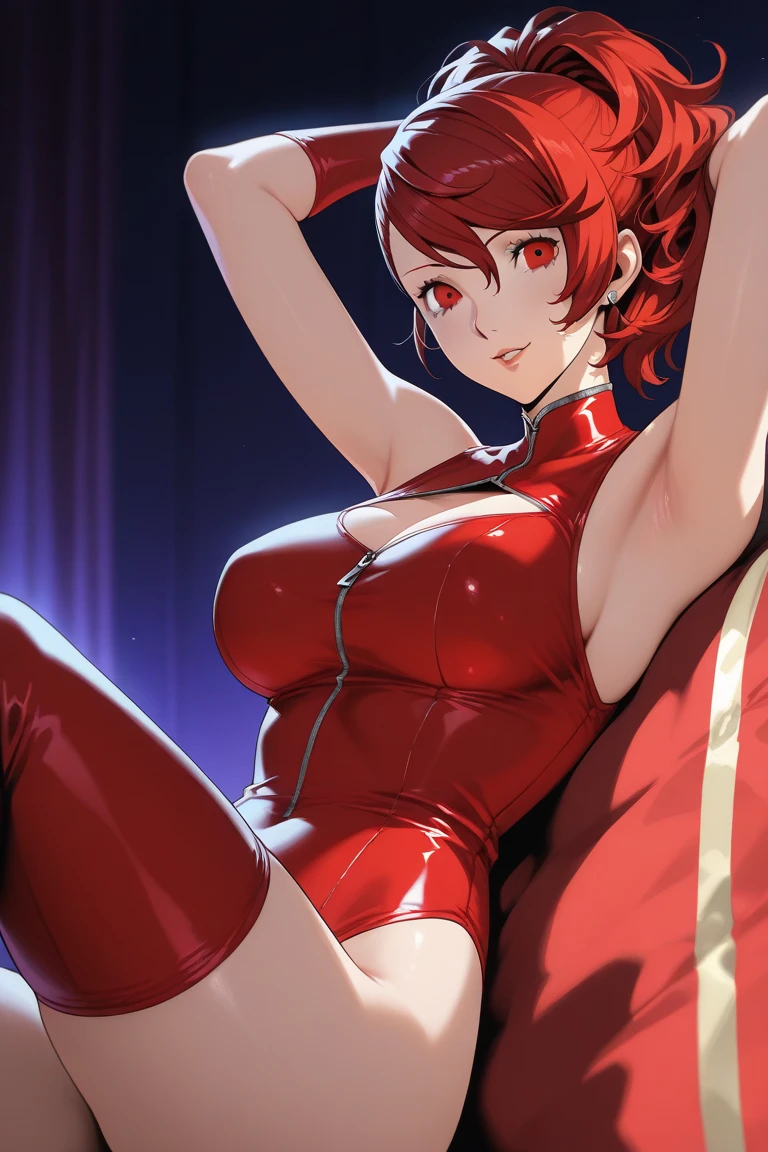 Karen, red hair、short hair、Bunny girl、pantyhose、Photo from below、medium chest、Bedroom、bunny ears