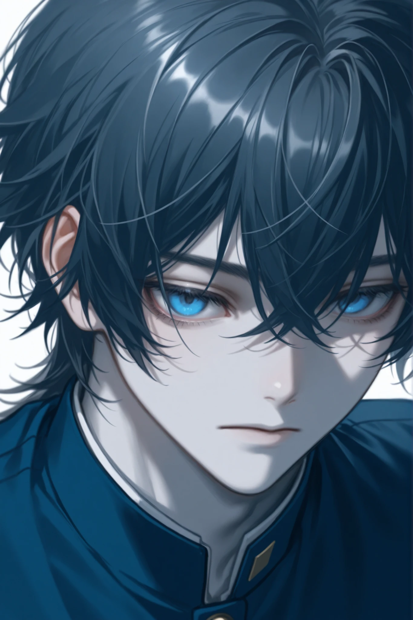 male, black hair, blue eyes, expressionless, white skin, School uniform