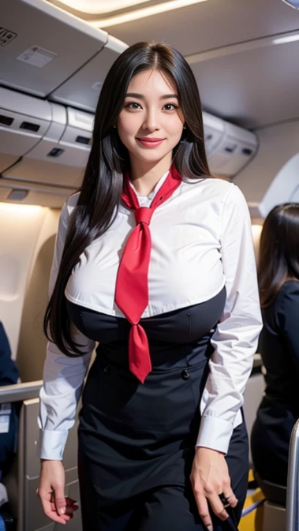 top-quality, masterpiece, 8K, 超A high resolution, (Photorealsitic:1.4), Korean beauty 1girl in、Beautiful face、symmetrical eye、Colossal 、Perfect body proportion、Stewardess uniform、Huge breasts,Look at viewers、(Inside the plane:1.2)、front-facing view、Shoulder、Absolute area(1.3)、A smile erotic school uniform ((Amazing ultra-short ultra-micro mini skirt)) ((The shortest ultimate micro mini skirt:1.3)) ((Micro mini skirt for sex))(Colossal tits) (((Stewardess inviting to SEX:1.3)))((Roll up your skirt and show me your panties))((Stewardess for SEX:1.3)) ((No panties))
