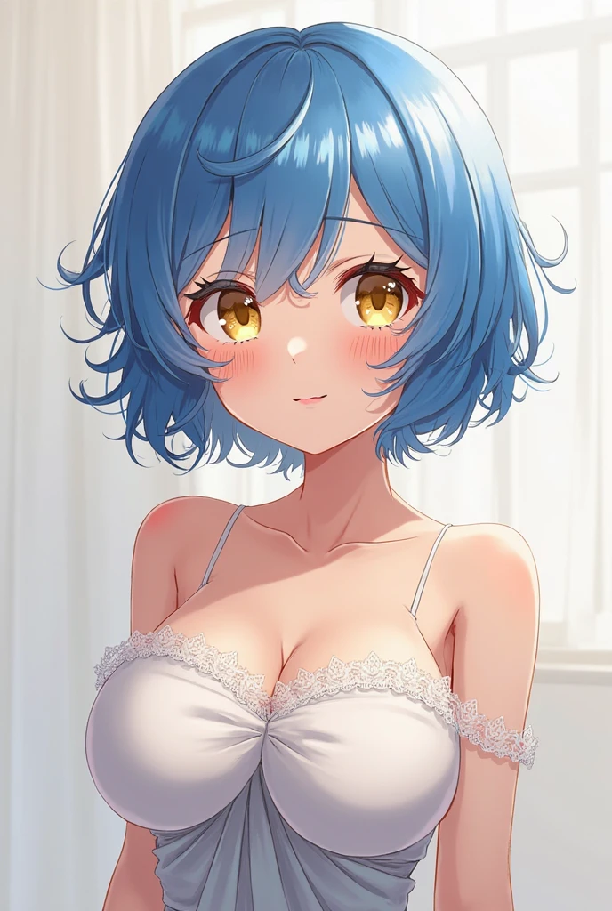 (Highest qualityのイラスト:1.2), (whole body:1.3), ((Simple Background)), ((White background))、(1 girl、17 years old、Highest qualityのイラスト:1.2), (1 girl、cute、smile、)、Bright blue hair、Short Bob Hair、(Highest quality、Very detailed、Very detailed and beautiful、Ultra-high resolution) 、Lingerie、