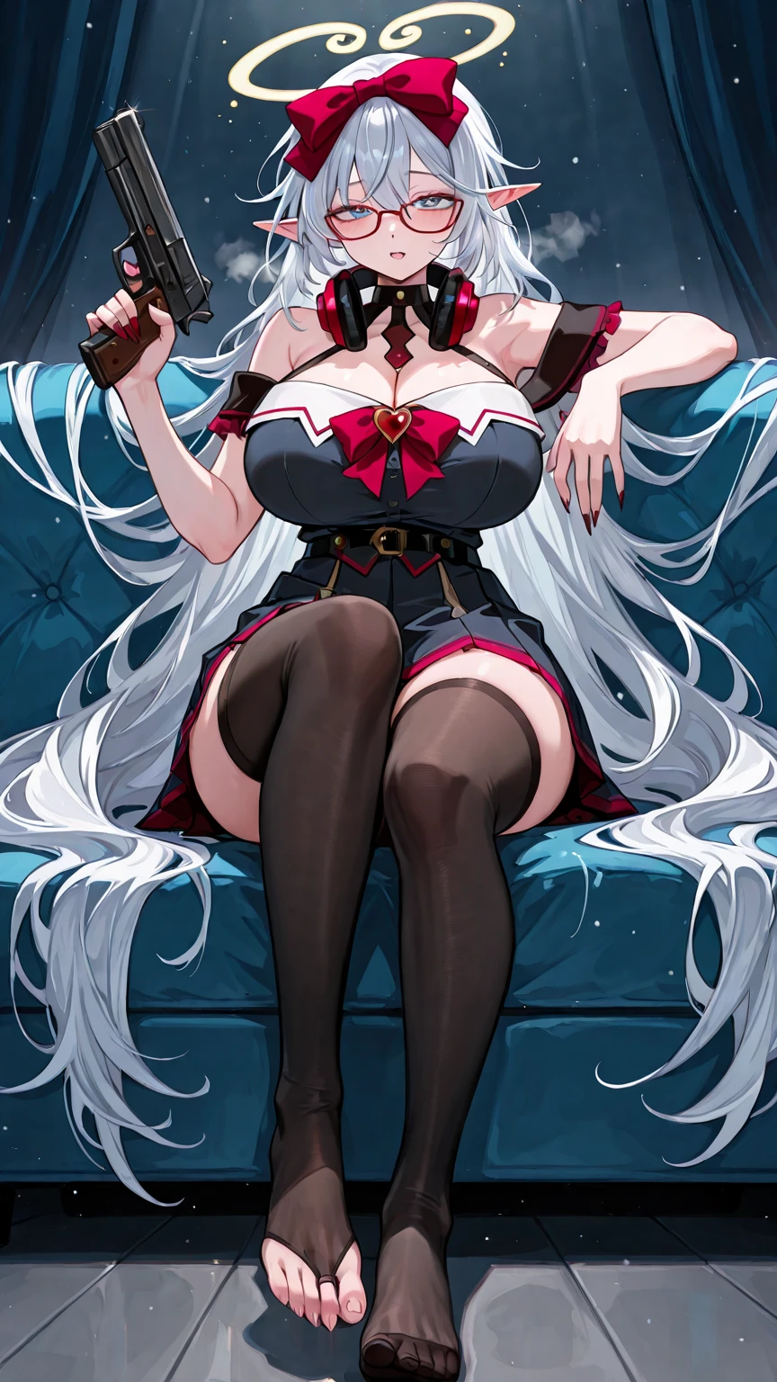 Kizi, breasts big, cute, Caucasian skin, baby face, pink eyeballs, White hair, good figure, super long and beautiful legs, white stockings, 8K, Computer graphics quality, master works, perfects eyes, eye details, right fingers, right thighs, NO extra fingers, no extra legs