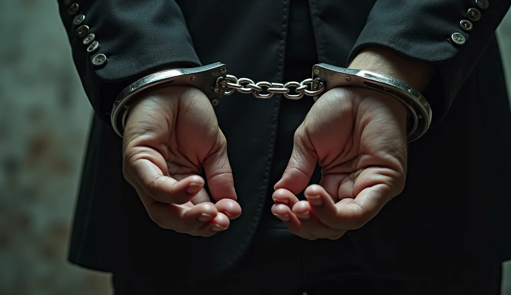 (a pair of hands), (handcuffed), holding a phone, (phone display showing confidential documents), in a (courtroom) background, (best quality:1.2), (ultra-detailed), (realistic:1.37), portraits, (high contrast), (dramatic lighting), (vivid colors), (bokeh)
