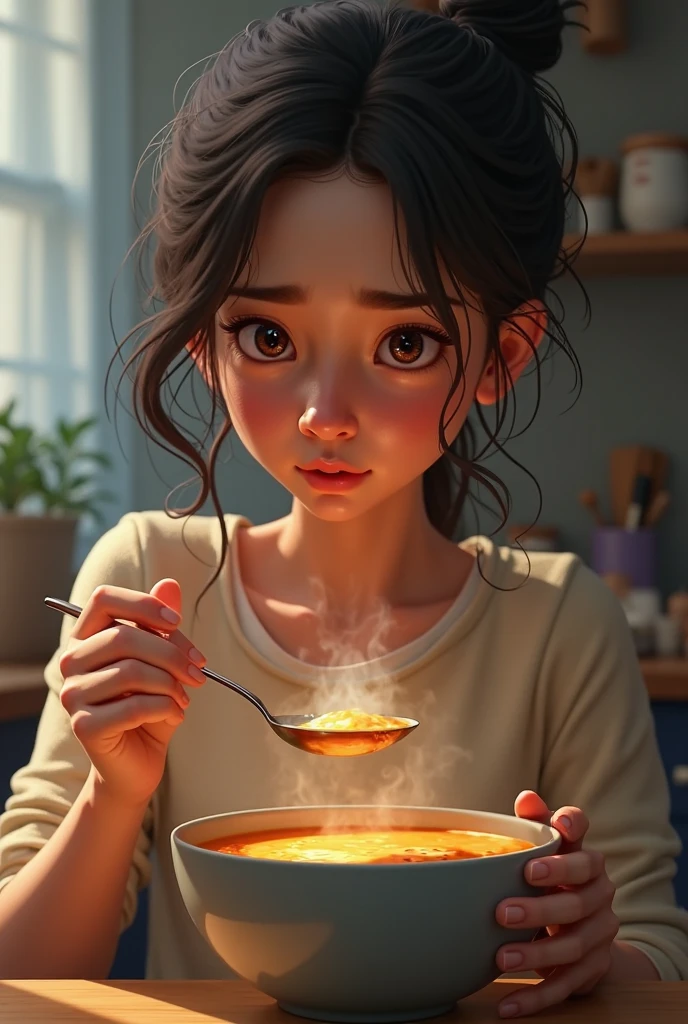 (masterpiece), pov, girl, face up, food, hold, eat ramen, black chopsticks, look from above, black hair, chinese red clothes, crying, tears, sweating, drooling, expression to cry and look at the camera, yellow hanging noodles, ramen at the bottom, spread in china, (backlight, depth of field, bokeh), best quality, --auto