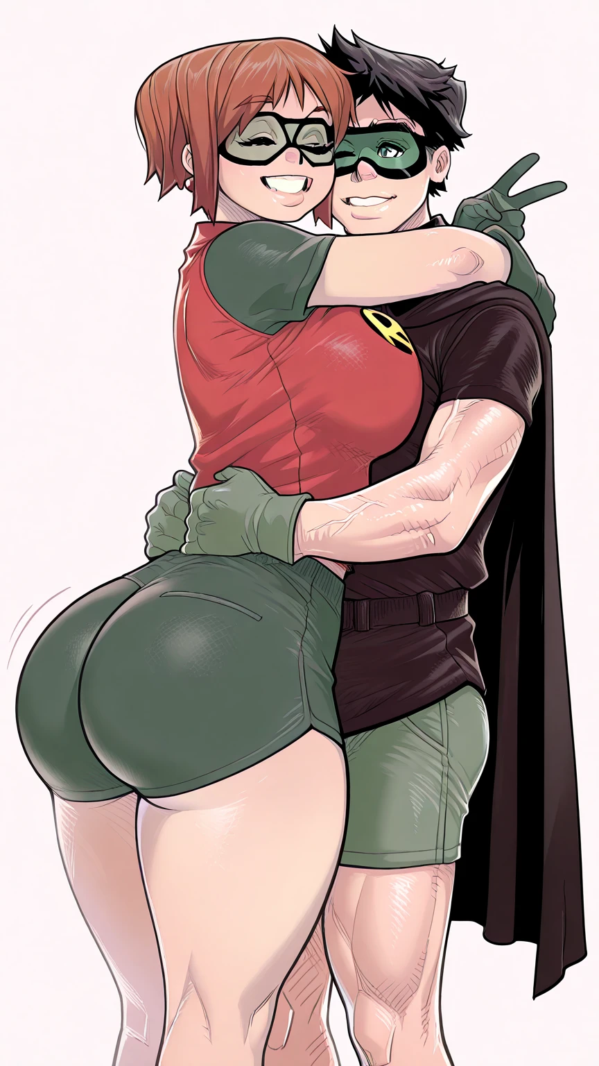 score_9, score_8_up, score_7_up, score_6_up BREAK Rogue and shota, outdoors,field,lying,on side,full body,facing away,arm support,big butt,DEFrogue, long hair, dyed bangs, bodysuit, brown jacket, gloves, belt , shota hug from back, shota and woman, hug,