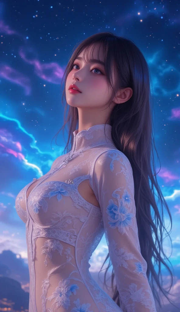 score_9, score_8_superior, score_7_superior, A masterpiece in 32K resolution,Highest quality,it is really amazing,Very detailed,Ultra-high resolution,Ultra-realistic,Realistic,Increased depth of field,Cinematic lighting,
Sexy Japanese Adult Women,
black straight medium hair,Ultra-detailed and beautiful face,Gentle expression,Translucent white skin,Realistic skin texture,
Elegant swimwear,
Bold design,Artistic design,Beautiful and detailed pattern,Detailed fabric texture,
Gorgeous necklace,Earrings,
Coastline at night,Giant Moon,Dark clouds floating in the dark night sky,
Cinematic Angle,Beautiful back view,