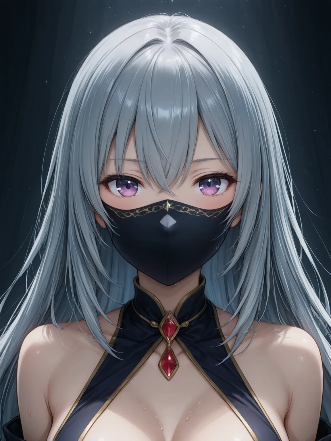 very詳細な,(Highest quality),((masterpiece)),(High resolution),original,very,jingliu, One girl, alone, Long Hair, White Background, Mouth closed, Simple Background, bangs, Earrings, jewelry, Exposing shoulders, Bronya Zajczyk, Gray Hair, Hair between the eyes, Blindfold, armor, Grey Hair, hair ornaments, dress, View your viewers, mask、Upper Body、blush