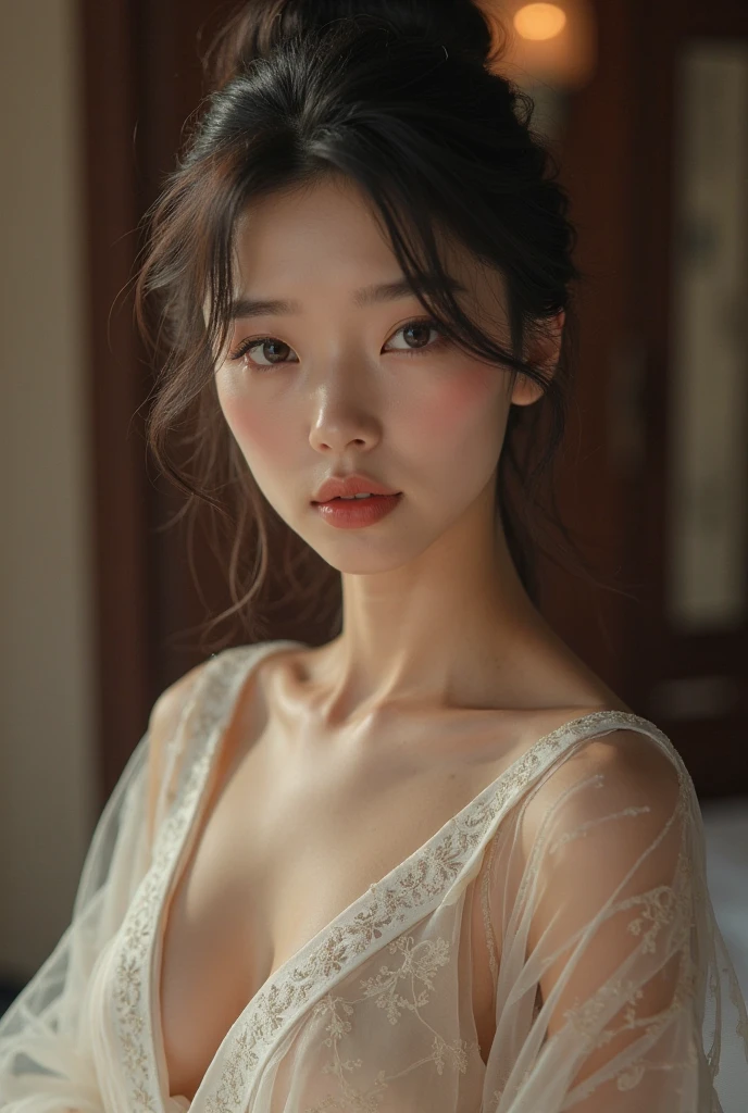 Wearing a wet, transparent white kimono、竹林の中のRealな日本の女性、Beautiful Japanese Woman、Beautiful Japanese Woman、Japanese Goddess、Beautiful Japanese Womanの顔、Tying up hair、Insert a hairpin、Mature Woman、sexyな日本の女性、40-year-old woman、Looking into the camera、Look forward(16K、RAW Photos、Highest quality、High resolution、)、(I can see a little bit of my nipple swelling through my clothes.。)High resolutionのRAWカラー写真、Professional photos、(Layered silhouette:1.2)、Complex Pattern、、(Real、Photorealistic:1.3)、(Japanese Girls)、、Big Breasts、Very firm breasts、Non-sagging breasts、Shows cleavage。Too much exposure、(NSFW)shine、(Detailed face:1.2)、(masterpiece:1.5)、Beautiful, smooth skin、(cute:1.2)、(sexy)(Highest quality:1.2)、((1 person、1 person : 1.3)、solo、solo中心))、(1 Head Based on Human Anatomy、Two arms、Two Legs、Five fingers)「No deformed or unnatural body parts、Completely normal human body type」「A depiction of women that is faithful to human anatomy」、(Representing a healthy, balanced and energetic woman)Her breasts are completely exposed from her clothes and swimsuit.、The entire upper body is fully visible。Her beautiful light pink nipples are visible