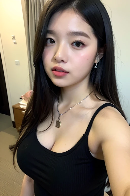 Un primer plano de una mujer con un vestido negro posando para una foto, gorgeous young mujer coreana, muchacha coreana, beautiful south mujer coreana, beautiful young mujer coreana, mujer coreana, 18 years, 28 years old, 22 years, 27 years old, asian girl, 21 years, 29 years, beautiful asian girl