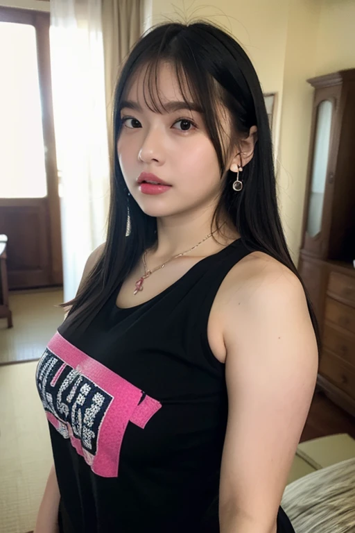 Masterpiece, Top quality, (Realistic, Photorealistic: 1.4), (RAW photos: 1.2), Highly detailed CG Unity 8K wallpaper, Very delicate and beautiful, Amazing, Detailed, Official art, Absurd, Incredibly silly, huge file size, very detailed, very elaborate, beautiful eyes and face, beautiful elaborate eyes, light on face, one girl, long hair, (pong) navel, upper body , sleeveless shirt, bare arms, bangs, school, classroom, ulzzang-6500-v1.1