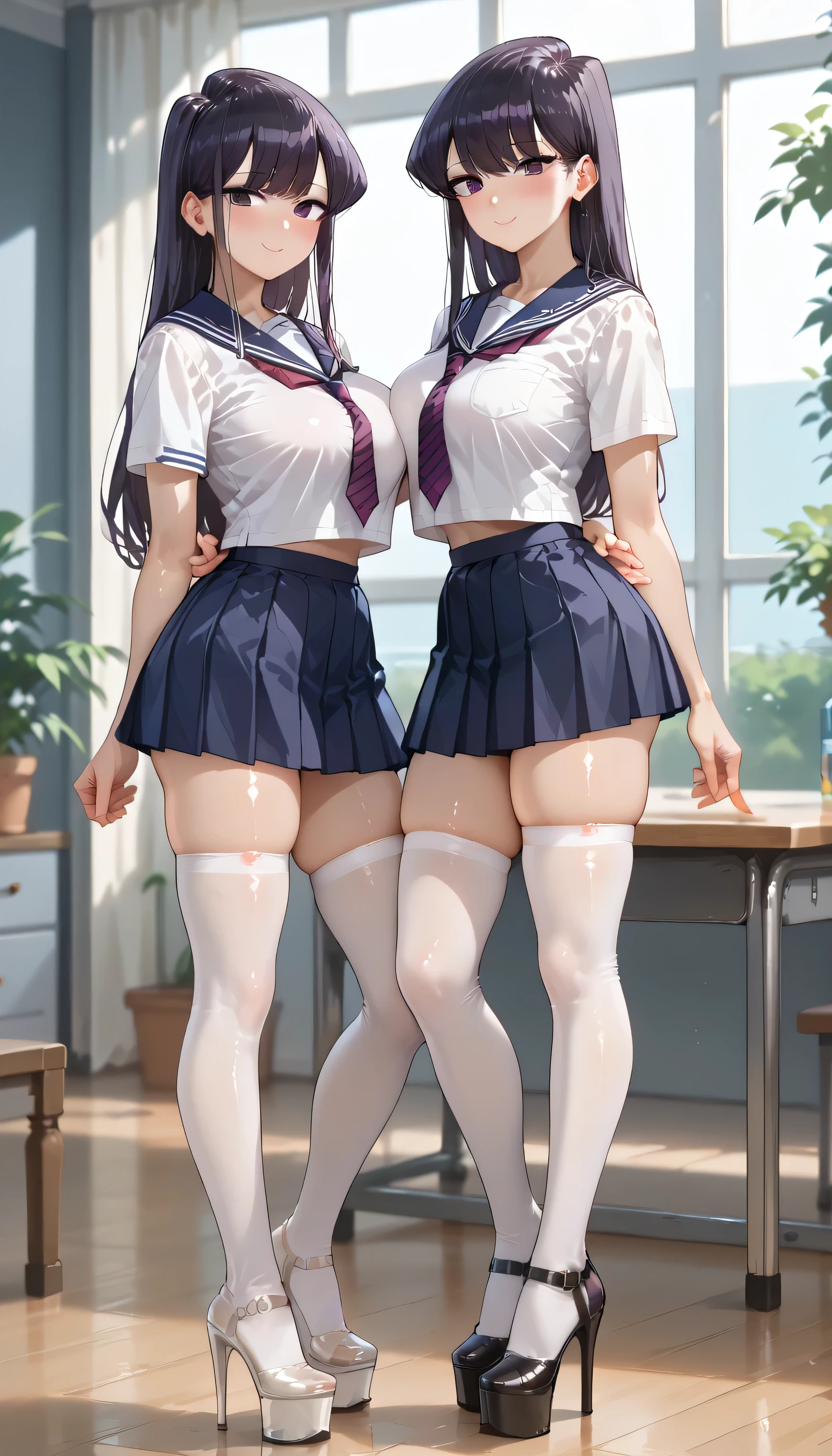 (Cute eyes:1.2), (Sparkling eyes:1.2),(Beautiful Eyes:1.2), Highest quality,wonderful,finely,Highly detailed CG Unity 8k wallpaper, (The three are getting changed:1.3),(Caress your:1.5),(Three people of different heights:1.5), (Three Girls, Tennis Player, Skinny body, Dressed), (Huge breasts), (Open your mouth:1.1),(Black knee socks:1.3),(Thighs:1.3),(Waistline:1.2),(Matching tennis uniforms:1.4),(From behind:1.2),(Beautiful Eyes:1.2),(Different hairstyles),(Players and juniors:1.3),(All three have different eye colors:1.5),(All three have different skin colors.:1.5),(Thighsまで隠れるニーソックス:1.2),Upper Body,(locker room:1.3),(Love juice:1.3),(Pink Tennis Wear:1.3),(Changing clothes:1.5)