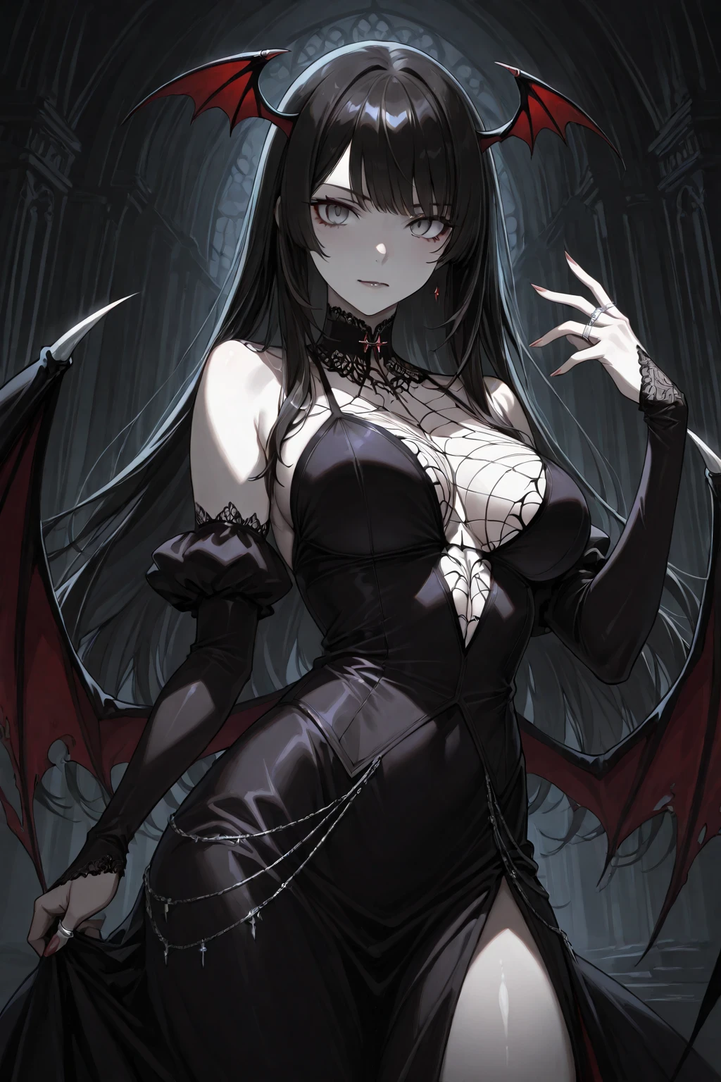 (Masterpiece: 1. 2, top quality), (live action, elaborate detail), (anatomically correct), (one girl, small breasts, open eyes, scary atmosphere, gothic lolita outfit, distorted expression, evil smile, bloody eyes, blood splatter, full body, twin tails, black hair, (dark circles under eyes), white, morbid, crazy eyes, ( grin), dramatic makeup, mixed media art, white background