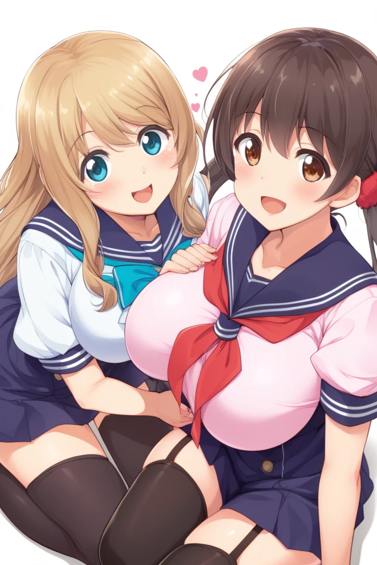 ,,2girls, 1boy, paizuri, pov, , , penis between the breasts, breasts squeezed together, nipples, naked, one girl closed angle, assisted naughty, room, wet penis, saggy breasts