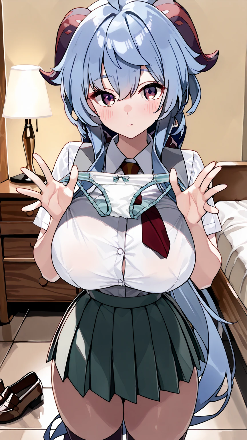 score_9, score_8_up, source_anime, 1girl, solo, KoboKanaeru, blue eyes, long hair, blue hair, colored tips, white hair, high-waist skirt, long skirt, green necktie,green skirt, white shirt, long sleeves, , standing, indoors,house kitchen, (bound with an excessive amount of ropes), (bound wirsts), (arms behind back), (tapegag, tape gag), dramatic, (looking at viewer), (detailed pupils:1.3),pencil skirt,big breast