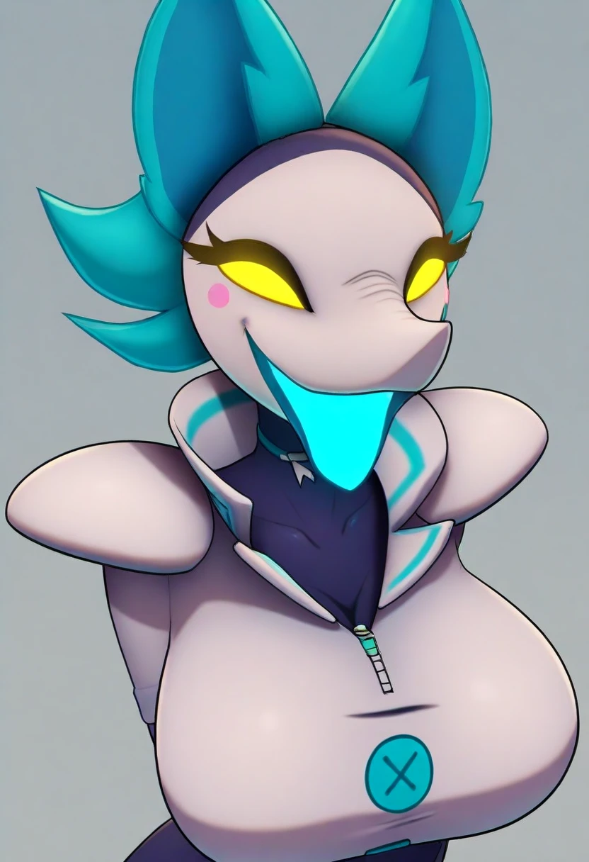 best quality, highest quality, masterpiece, high resolution, clean picture, smooth picture, high details, symmetrical, simple background,
short hair, purple hair, red eyes, makeup, pointy ears, eyeshadow, smirk, smug, sharp teeth,
huge breasts, tank top,
<lora:vampiranhya-V01:1>