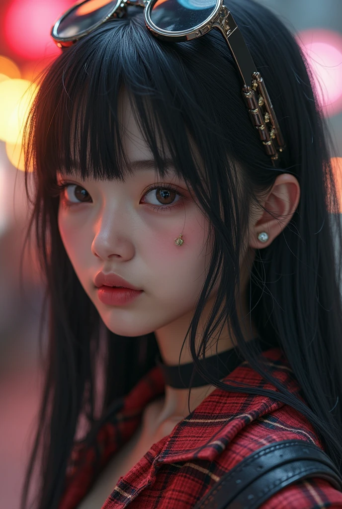 Street photography，Denim skirt，（Hyper-detailing，CG，Solidarity，8k wallpaper），（tmasterpiece），（realisticlying），（realisticlying：1.2），（RAW photogr：1.2），（best qualtiy：1.2），（Detailed face：1.4），（Beautiful detail eyes：1.2），（Detail hair），light in face，cinmatic lighting，1girll，Red ribbons，ssmile， angle of view， effect，（RAW photos， 8K  UHD， filmgrain），Detail Skins，Desire face，Japanese goddess，Asian girl