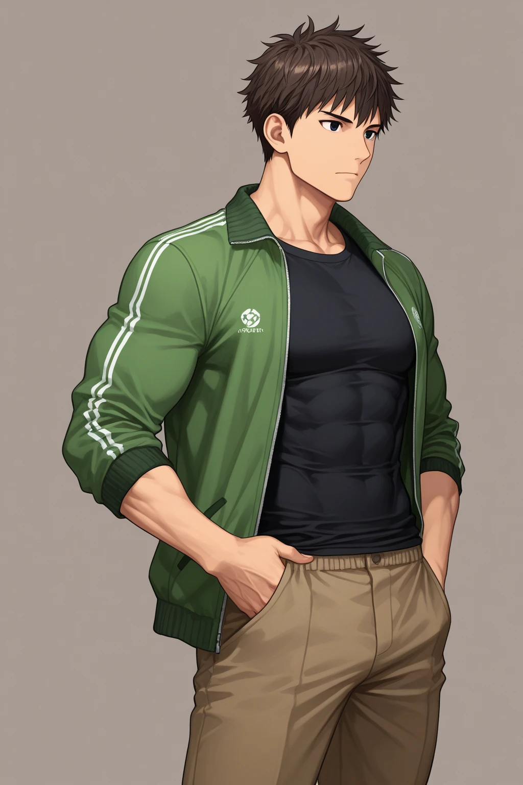 <lora:turbomale_LoraV6:1> ,1man, muscular man, short hair, , make a fist, looking at viewer,  <lora:zhongguoJacket_v10:0.8>, zhongguo_jacket, (zipped_clothes:1.2), school