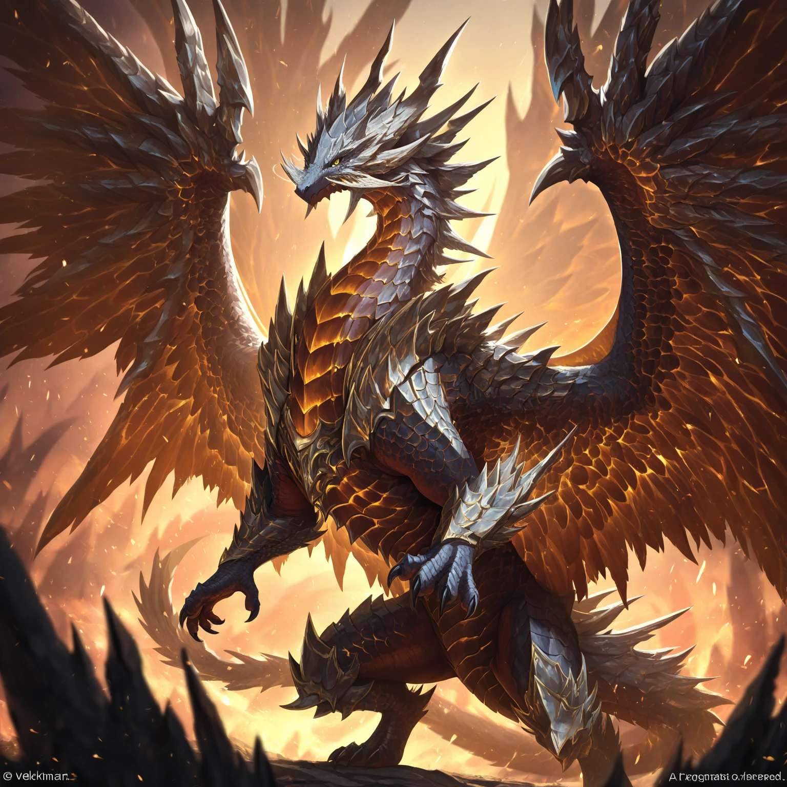 extremely detailed dragon with wings spread, ink drawing style