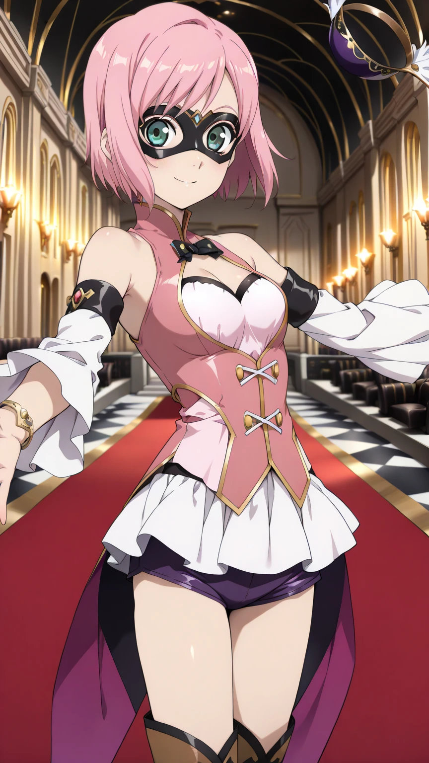 Adult women,Very detailed,,Rin々Nice face,Open Mouth Smile,White, pink, and purple adventurer uniform,Medieval Europe,Medium Hair,Show your armpits,Black eyes,European facial structure,The dignity of a hero,,Small hair ornament,tattoo,Cape,Legs visible through the skirt,Natural Beauty , (Garter stockings with anklets), (orgasm),A beautiful portrait that captures her enchanting charm.. (8k, highest quality, masterpiece: 1.2),Spread your legs