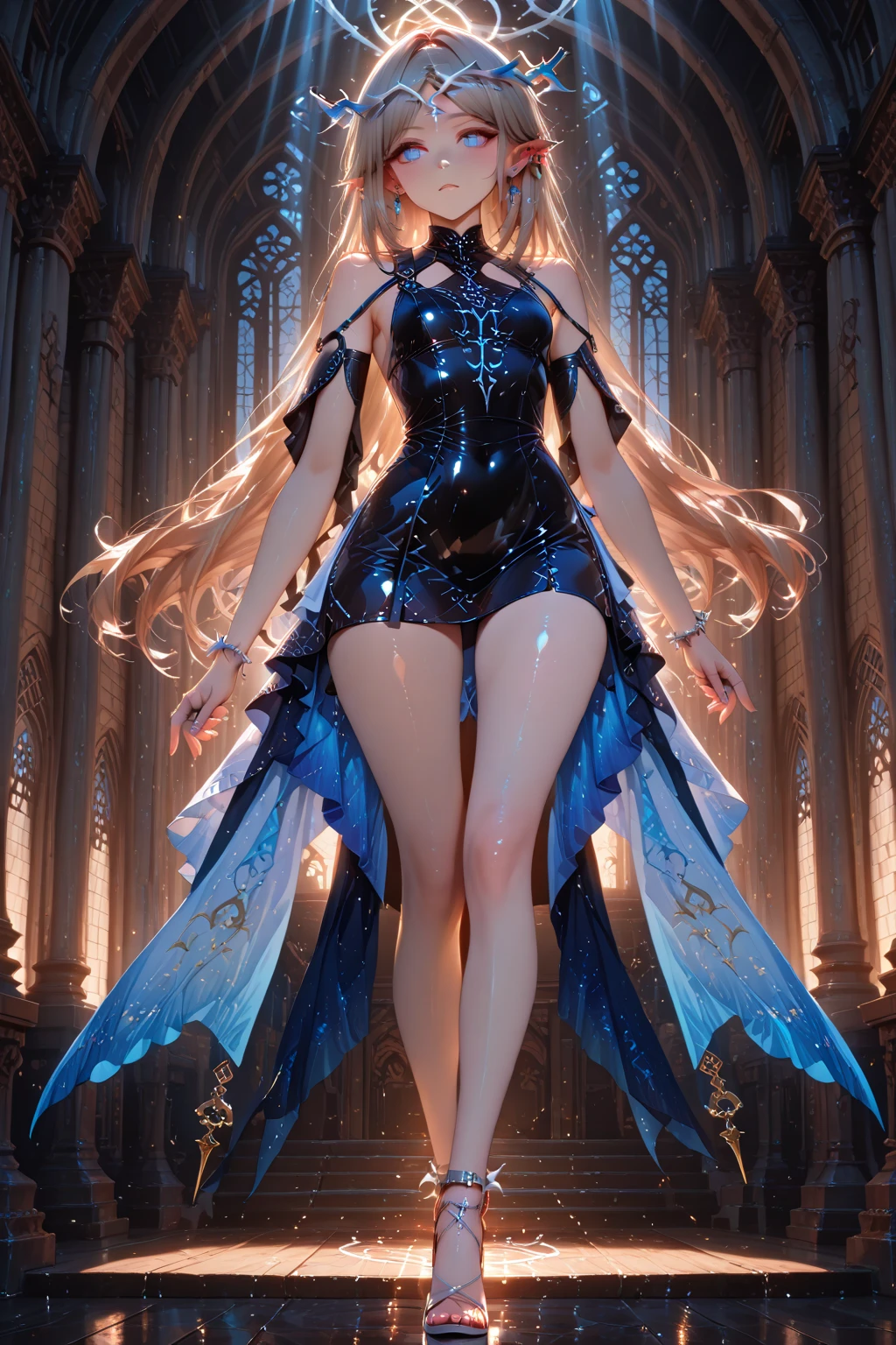1girll, Bare shoulders, Blonde hair, Blush, Breasts, circle of the crone, cleavage, Closed mouth, dress, elf, Green eyes, head wreath, Huge breasts, laurel crown, Long hair, view the viewer, O-ring, O-ring top, Pointy ears, Simple background, Solo, Upper body, White background, White dress,celestine lucullus,Realistis,(Shiny skin),(Masterpiece:1.4),(Best quality:1.4)