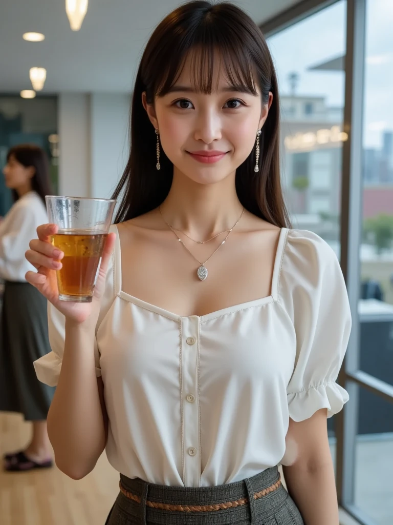 NSFW,(Super big breasts、valley),Have a beer in a tavern、(double eyelids、Tear bags、Big, round eyes、Long eyelashes)、highest quality、One stunning beauty