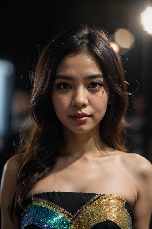 (NSFW, soft fill lighting, studio lighting, flat_chested, cum on face and hair and breasts:1.35) Hyper realistic airbrush painting of (1 nude sexy tanned Polynesian|Asian female model, slanted Asian eyes:1.35), (walking on catwalk, female_audience, seductive smile), wearing nothing, trending on artstation, k, global illumination, (hourglass body shapes)
