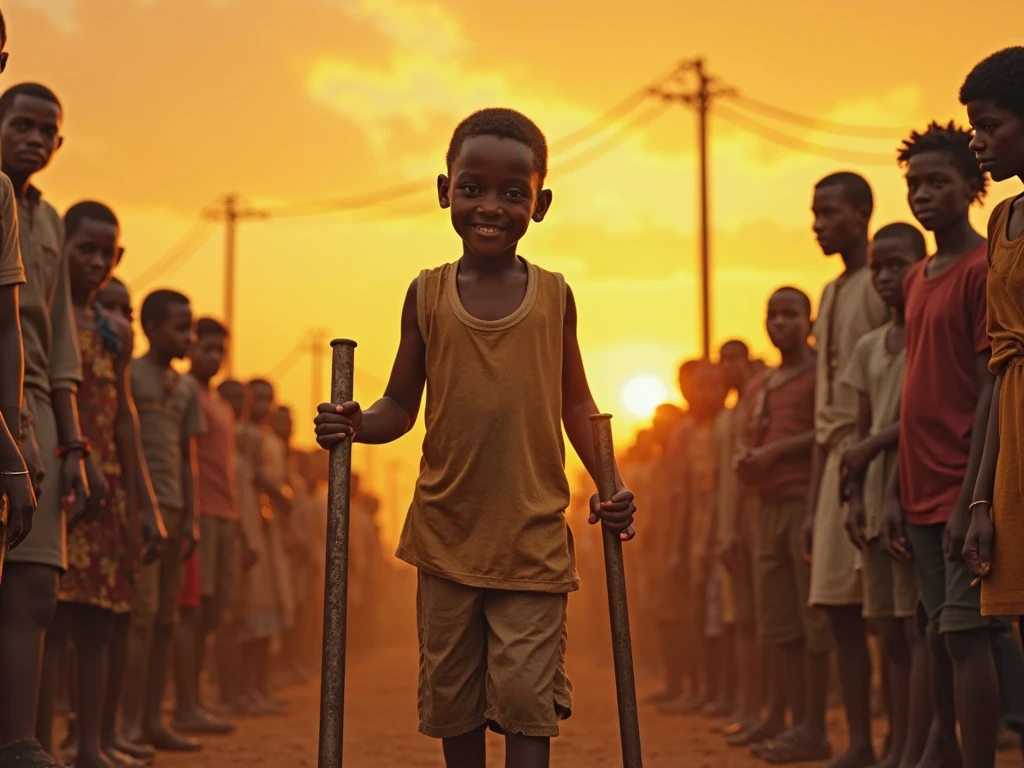 Un enfant noir qui ne veut pas aller au champs et son père le tiens par la main de force, This child is angry and crying, mon les deux personnes, they are walking and the child is crying, They are holding dabas and machetes