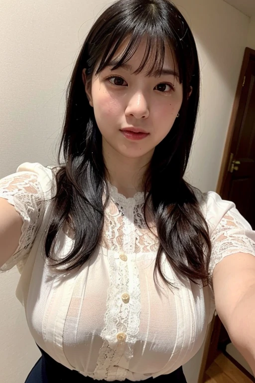highest quality, Ultra-high resolution, Highly detailed skin, Physically Based Rendering, (((A round-faced Japanese woman in her 20s,She is supporting her chest with her arms and is not wearing underwear., Large Breasts, Nipplesも見える, from the front))),Beautiful background:1.2), ((Cleavage)), ((Nipplesを見せている)), (White swimsuit with a wide open chest) .(No chest pads)、(Fabric so thin that you can see through) ((Nipplesの輪郭はNipplesの形をはっきりと表現している.、Nipples))、(Areola, (Realistic: 1.4),(Realistic), (front)(((Young Face))), (Written boundary depth), ((衣服を通してNipplesが見える))、