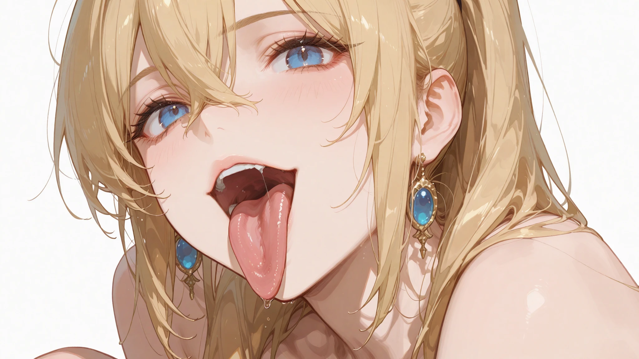 (masterpiece:1.2), (highest quality:1.2), perfect eyes, perfect face, perfect lighting, no background, 1 girl Cat ear (big breasts) blonde blue eyes , ((Webby Hair)), noble long hair, cute eyes, Medium chest, ((((bright)))), , vivid description, ((abs)), Tsurime, open mouth, angry, smile, nude, medium breast, ((((glaring)))), ((from above)), ((front)), open mouth, Vivid depiction, ahegao, hair ornament, smile+happy, smile, Are standing (tooth), ((looking up:1.3))), (face close up:1.4) orgasm, scared, ((((((cum on tongue)))))), Sweat, (((brown skin))), ((((((cum on hair)))))), (crying face)