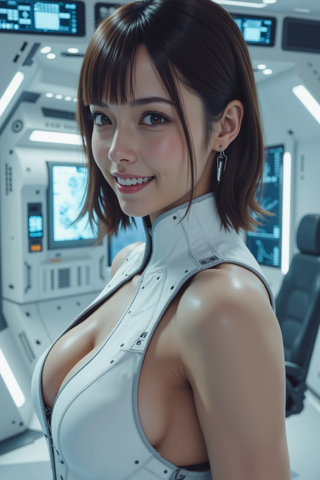 NSFW,(cammel toe),(Best Quality:1.2), female dog,(Female genitals:1.1),in 8K, Raw photo, (Dark blue eyes :1.1), full body Esbian,Beautiful sexual woman, Aura with a sense of transparency,face lights, profetional lighting, Cinematic lighting, World of science fiction,UFO with aliens on board,((Giant Spacecraft)),a spaceship crashed in the desert,in the desolate desert