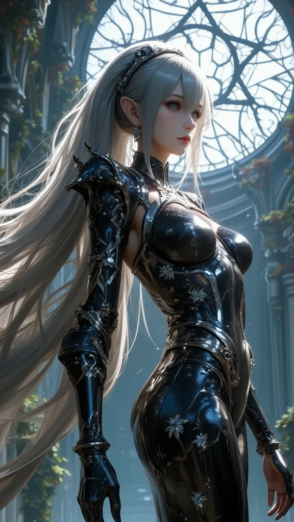 ((Finest quality)),(超A high resolution),(ultra-detailliert),(Meticulous portrayal),((Best Anime)),(Finest works of art),(Ultra-Precision Art),(The art of astounding depiction,Overwhelming depiction:1.5),(intricate and detailed art:1.6), (1 female dark elf:1.5),Beautiful and well-groomed face:1.7,(matte black leather leotard:1.6),small tits:1.8, Translucent spirits surrounding her:1.5