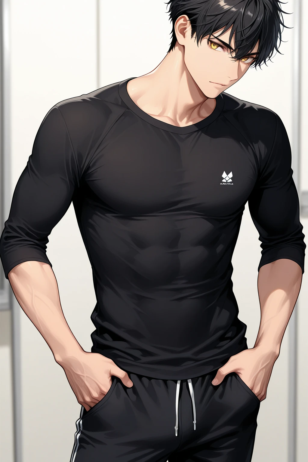Boy, male body, adult, girl face, seductive face, seductive look, redhead, short wolf hair, perfect body, fit body, fulfilled sleeve shirt, muscular, small chest, cycling pants with pretuberance, pretuberance, sissy, femboy