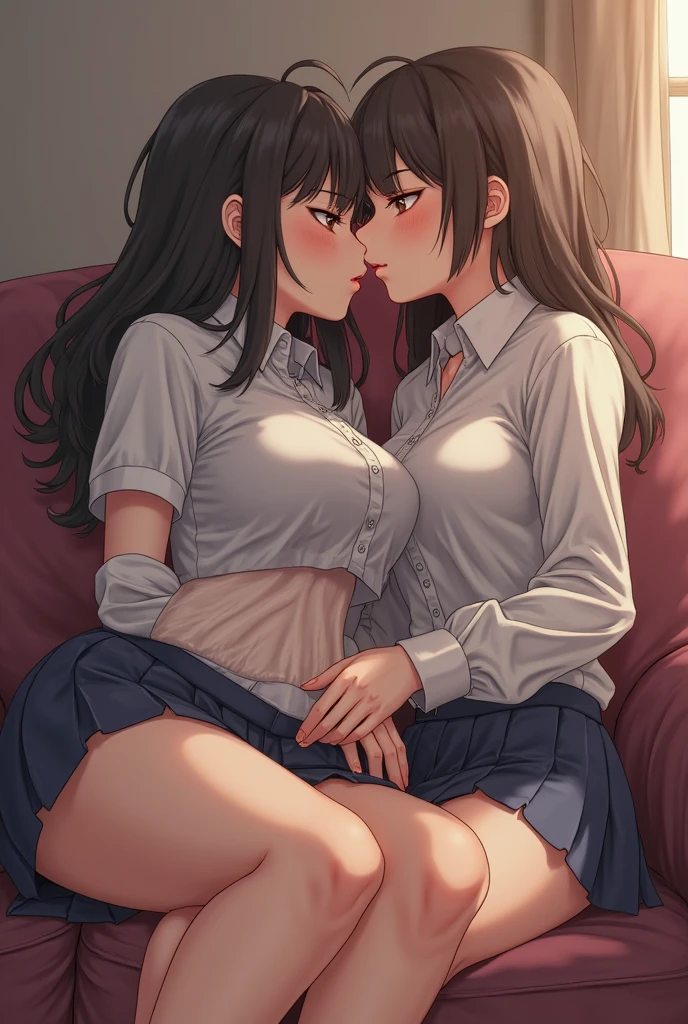 nobara, jjk, schoolgirl uniform, 20 years old, brown hair and eyes, Sweat、thigh high socks, socks,soles of feet in socks, sock focus, foot fetish, Panties and bras are wet,female genitalia is clearly visible,2 girls, 2 girls kissing, Desire for dissatisfaction,Sperm spillage、Through panties,tear drop,sperm,huge boobs, an look of enjoyment, cleavage, other girl giving foot massage