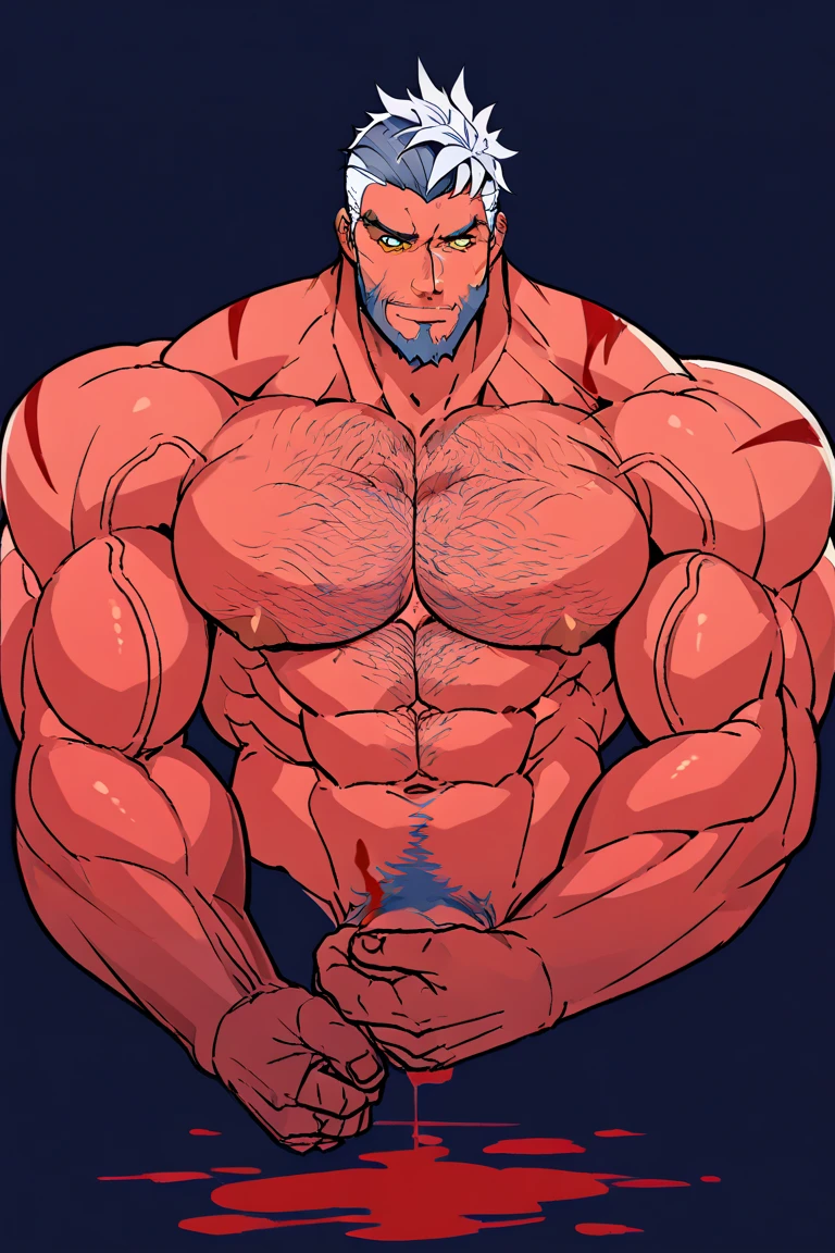 1boy, (very tall man:1.5), sidepec, (mazjojo:0.3), (nikism:0.2), hitenmaru, muscular male, muscular, bara, solo, thick neck, long neck, looking to the side, mature male, short hair, (beard stubble:1.8), (beard:1.5), undercut, stubble, (uzumaki_naruto:1.5), blonde_hair, spiked_hair, blue eyes, parted lips, white background, simple background, best quality, amazing quality, best aesthetic, absurdres, year 2023, big muscle, strong waist, huge biceps, huge pectorals, very tall, thick thigh, large hands, hyper muscle, brown skin, abs, nsfw, huge penis, cum, projectile cum, naked, nude, steam sweat, (hairy:1.5), girthy penis, (sparse chest hair:1.5), strongman waist, erection, long penis, thick penis, hand_on_penis, masturbation, penis_grab, sitting, (thick eyebrows:1.5), forest, blue sky, mj manga