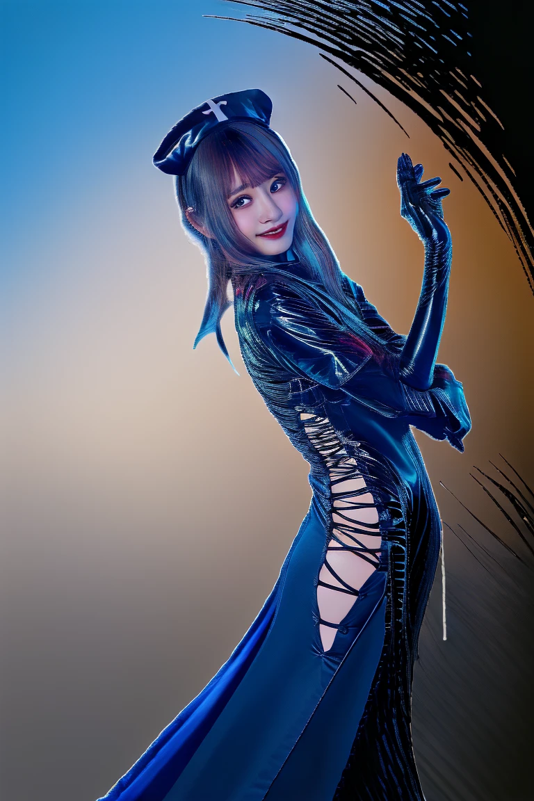 Girl in medusa Halloween costume, gradient caramel short hair Emo Pin up Girl, cat tail, halloween dress, Striking a pose, natural make up, skinny girl, innocent,