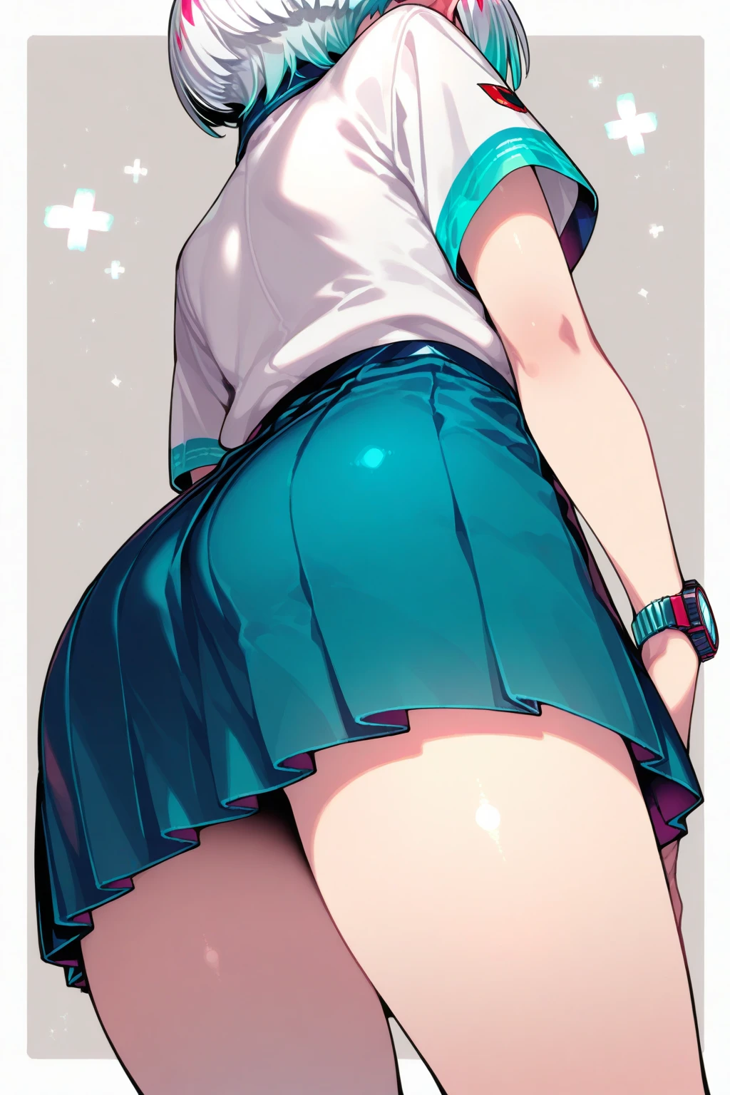 girl, , 12 years, Very , Small butt, White panties are visible from under the skirt, transparent panties