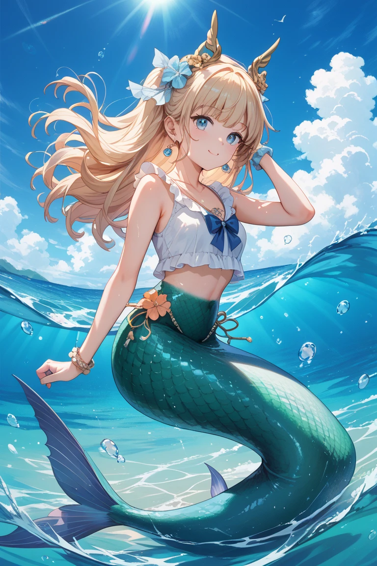 1female\(mermaid,beautiful scale shining prism,beautiful tail fin shining prism,cute,kawaii,age of 20,long braid hair,blonde,singing beautiful song,eye color ocean blue,big eyes,dynamic pose\), BREAK ,background\(under the beautiful clean sea,beautiful fishes,big ship\), BREAK ,quality\(8k,wallpaper of extremely detailed CG unit, ​masterpiece,hight resolution,top-quality,top-quality real texture skin,hyper realisitic,increase the resolution,RAW photos,best qualtiy,highly detailed,the wallpaper,cinematic lighting,ray trace,golden ratio\),dynamic angle,lamdscape,[nsfw:2.0]
