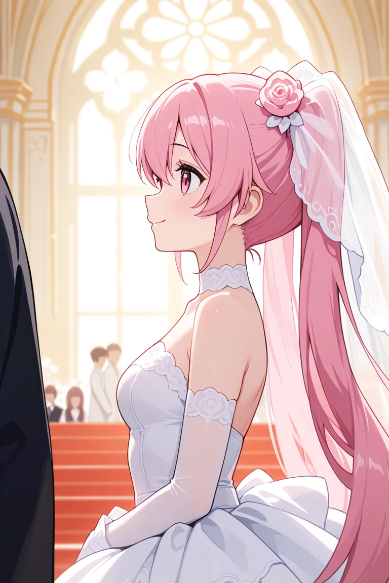 WeddingDress_WeNeverLearn_MafuyuKirisu_ownwaifu,
1girl, pink hair, blue eyes, long hair, bangs, breasts, hair ornament, medium breasts, hair flower, necklace, very long hair,
wedding dress, white dress, bare shoulders, white gloves, elbow gloves, cleavage, bride,
{<lora:ANIME_WeNeverLearn_MafuyuKirisu_ownwaifu:1> |<lora:ANIME_WeNeverLearn_MafuyuKirisu_ownwaifu:0.9> |<lora:ANIME_WeNeverLearn_MafuyuKirisu_ownwaifu:0.8> |<lora:ANIME_WeNeverLearn_MafuyuKirisu_ownwaifu:0.7> },
((masterpiece)),((best quality)),(highres), bokeh, depth_of_field, scenery, spotlight, focused, looking at viewer, solo, cowboy shot,