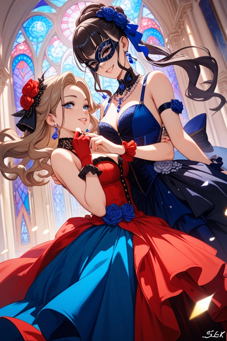 Personified Spain and great Britain empires, as two females crying tears of joy, in anime style