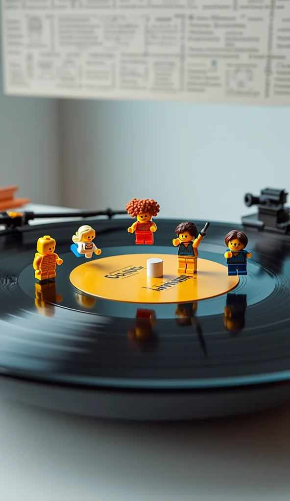 mENINA BLONDE CHILD IN BRAIDS, holding a record and a watch in her hands, music is life, music records, black and yellow and red scheme, vibrating with music, promotional images, holding a vinyl record, uploading high quality, wearing red and yellow clothes, spinning records, holding a disc, yellow and red color scheme, Red and yellow color scheme, official product photo