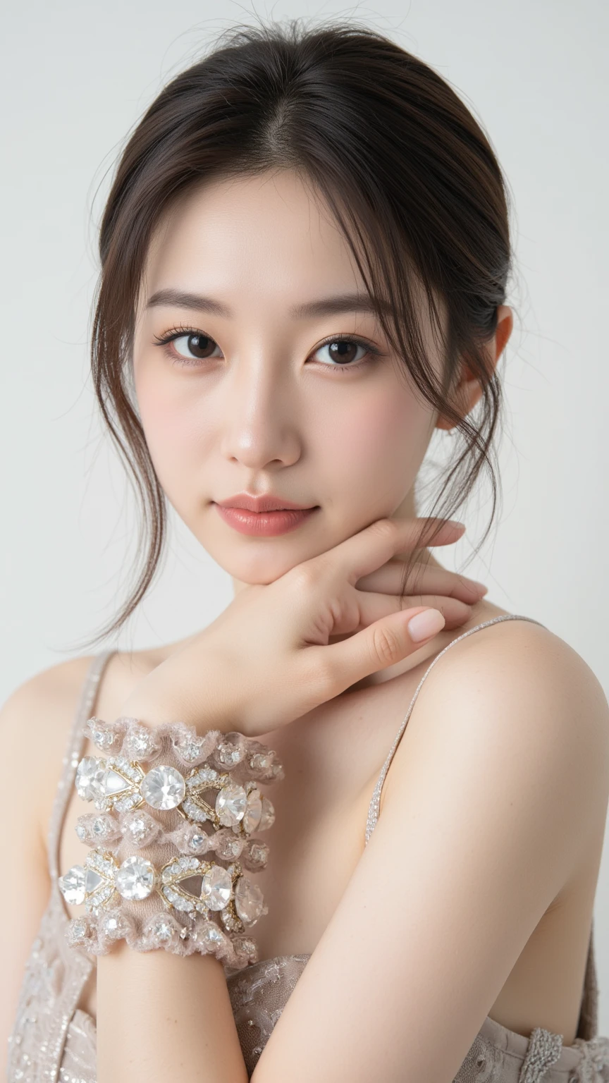 (masterpiece, best quality:1.2), artist, looking at the viewer, , , cleavage, small and perky breasts: 1.3, pink , jewelry, earrings, (masterpiece, best quality, super quality, 8k, absurd, highly detailed,  (realistic : 1.4, ), flirty  expressions, sexy girl, best quality, luxury apartment background,  details, Beautiful and gorgeous necklace、(((Trendy hairstyles)))