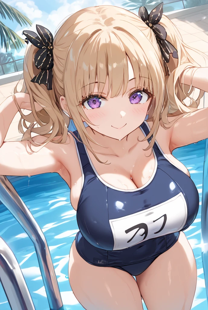 master part, best quality, (colorido), (olhos e rosto delicados), volumetric light, ray tracing, extremamente detalhado CG unidade 8k papel de parede, power \(Csm\), pequeno, medium breasts, symbol-shaped pupils, pupilas em forma de cruz, (one-piece swimsuit:1.1), sorriso, boca fechada, (Olhando para o Viewer:1.1), cowboy shot, de baixo, Visible_vulva, pulled Cuecão, puxado para o lado, bichana a mostra, virilha inchada, piscina, water,